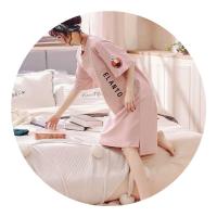 中袖睡裙女夏季可爱卡通短袖睡衣女夏大码学生家居服 纯白色 M 体重70-90斤