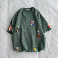 港风t恤男宽松超火ins上衣潮流潮牌短袖男装2019新款夏学生衣服 绿色 208 S