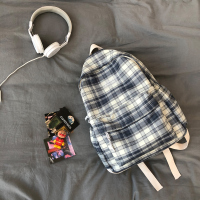 坠感书包日系学院风百搭ins森系校园双肩包中学生 初中生原创小众 黑格子不要挂件