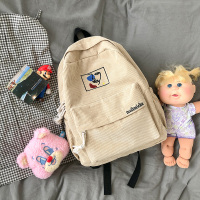 古着感双肩包日系小背包2020新款潮女初中生书包韩版学院风 森系 米白色[不要挂件]