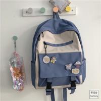 日系ins学院风书包女韩版原宿ulzzang学生简约百搭背包高中双肩包 蓝色