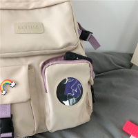 日系学院风书包女大学生韩版百搭高中ins风大容量双肩包森系背包 不要挂件拍此选项,颜色备注