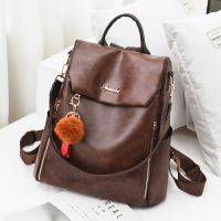 双肩包女2021新款韩版时尚潮流百搭女士软皮背包大容量书包小包包 咖啡色