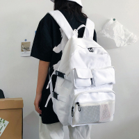 新书包女学生韩版ins背包港风日系双肩包学院风帆布电脑包男情侣 米白色