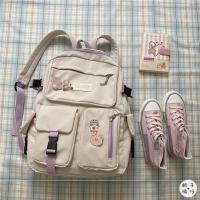 胡子鸡仔日系原宿古着感学生书包女韩国ins学院风百搭少女双肩包 米白色