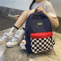 书包原创小众日系蓝底黑白格子森系ins风双肩包学院风电脑旅行包 裸包备注颜色