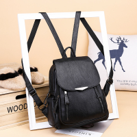 双肩包女2021新款时尚潮韩版大容量百搭软皮女士小背包旅行包书包 黑色-单包