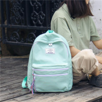 双肩包女2021新款ins原宿风韩版森系高中大学生书包简约帆布背包 浅绿色 [送笔袋]