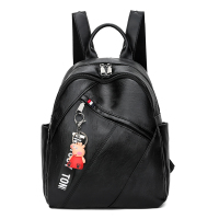 双肩包女2021新款潮韩版百搭时尚包包大容量休闲书包旅行背包软皮 黑色