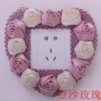 开关贴布艺高档插座保护套电灯开关贴保护墙贴布艺防尘罩插座套 豆沙玫瑰