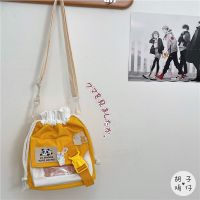 韩国ins可爱软妹小包包女日系原宿复古斜挎包少女学生单肩水桶包 黄色高质版防水面料[裸包]