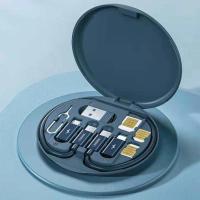 Remax快充数据线一拖四数码存卡盒苹果12华为P40安卓Type-c充电线 蓝色