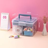 首饰耳钉项链收纳盒儿童发饰发夹头饰品整理盒少女心大容量收纳箱 蓝色+内分格 20cm*15.5cm*3cm内分格