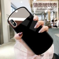 苹果x手机壳12椭圆形iPhone11镜面7玻璃XSmax补妆镜子8plus潮女款 [镜子]黑色无图案款 其他型号咨询客