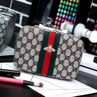 新款化妆包小号便携简约大容量化妆盒手提化妆箱学生化妆品收纳包 棕色小号