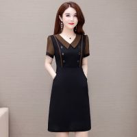 夏装连衣裙2021新款短袖女遮肚收腰高级感妈妈装减龄高档洋气裙子 咖色 L [85-100斤]