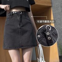 烟灰色牛仔半身裙a字裙黑色短裙女夏2021新款潮高腰显瘦包臀裙a型 灰色【有内衬】 XS