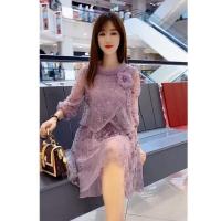 高端时尚刺绣假两件裙女2021新款夏季大码宽松显瘦气质减龄连衣裙[7天内发货] 紫色 M
