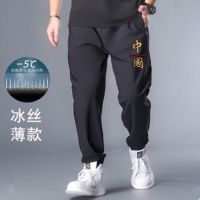 加肥加大码冰丝工装裤男胖子肥佬宽松黑色休闲裤子宽松薄款哈伦裤 【简约款】新黄中国 XL【90-110斤】