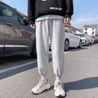 夏季薄款直筒牛仔裤男潮牌宽松休闲系绳九分裤男学生韩版百搭长裤 灰色休闲裤[送礼品] S码[80-95斤]