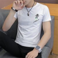 95棉男士短袖t恤polo衫男翻领韩版潮流夏季半袖有带领男装上衣服 小人头白色 165/84A M