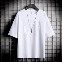 短袖t恤男士夏季潮牌潮流ins宽松2021新款半袖冰感体恤百搭上衣服 五分袖白色 M