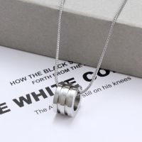 小ck项链男女情侣款玫瑰金简约双环锁骨链百搭吊坠首饰情人节礼物 单筒 银色 普通礼盒