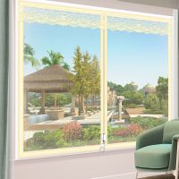 拉链防蚊纱窗纱网自粘型窗户门帘魔术贴沙窗磁性窗帘自装隐形家用 拉链纯色米色 宽80*高100