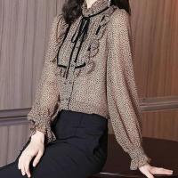 2021秋季女装设计感小众时尚气质女人味豹纹蝴蝶结荷叶边衬衫上衣 豹纹 S