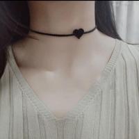 手工编织蝴蝶结颈链锁骨链女百搭防过敏短款黑绳项链脖子饰品 爱心