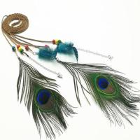 编织腰带女孔雀毛装饰细腰带女夏季配裙子蝴蝶结百搭腰链女小香腰 驼色