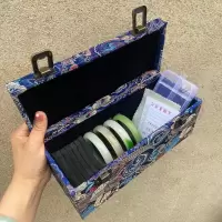 活动款手镯箱23位宽手镯收纳樱花手镯箱子多功能大容量首饰箱 12位蓝色蝶恋花内黑