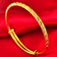 女士越南沙金手镯不掉色米字镀金手镯欧币金圆肚推拉手镯饰品礼物 磨砂斜纹推拉手镯