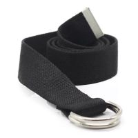 日韩简约字母图案印花时尚文艺帆布腰带男女百搭编织皮带双环腰带 双环款黑色 125cm