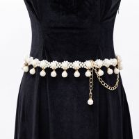 腰带女肚皮舞装饰细腰链学生舞蹈装饰串珠金属流苏配汉服腰链 24颗杨梅球纯洁白65cm