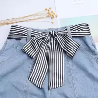 丝巾腰带女细装饰连衣裙简约百搭丝绸布腰带配裙子时尚牛仔裤腰带 丝巾-条纹黑色