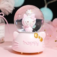 可爱凯蒂猫KT猫咪雪花八音盒音乐盒水晶球摆件小女孩儿童生日礼物 KT站姿兔 中号-灯光音乐-手动雪花