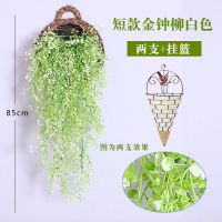 仿真金钟柳挂墙假花室内客厅装饰吊花绿植挂墙壁花藤藤条植物藤蔓 小号白色金钟柳2束(送小篮子)