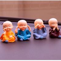 车载摆件四不小和尚工艺品桌面装饰ins布置花卉盆栽爱4平安小物件 ABCD 一组