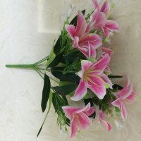 仿真百合花绢花假花塑料花客厅家居餐桌茶几摆件装饰品花盆景摆设 粉色单束(无花瓶)