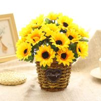 小清新仿真插假花束客厅摆设摆件装饰品绢花艺餐桌卧室内茶几干花 小草编七头阳花