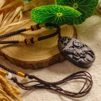 多吉米猪猴马龙狗鸡兔虎牛12生肖项链木质男女吊坠生日礼物毛衣链 牛平安绳紫光檀
