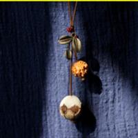 原创象牙果平安扣项链长款男女百搭毛衣链菩提配饰简约民族风挂饰 菩提根莲花款