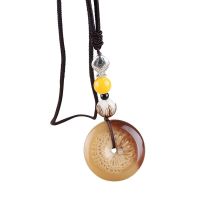 男女民族风菩提子项链长款毛衣链男女百搭棉麻衣服饰配饰吊坠 树脂平安扣绳子