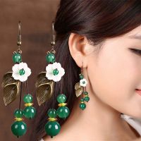 远方情清新百合花耳环项链复古吊坠链子贝壳花绿珠锁骨链手链Z45 百合贝壳花朵【合金耳钩耳环 】