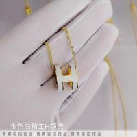 [不褪色不过敏]钛钢保色H字母珐琅彩轻奢方形英文字母重工项链 金色链+白色H