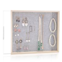 实木耳环架家用防尘首饰架收纳盒戒指架挂墙项链展示架耳钉饰品架 灰绒平面