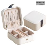 旅行简约便携女首饰盒耳钉耳饰耳环小盒子手饰品盒项链耳坠收纳盒 白色[单层无镜]
