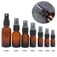 10只5~100毫升精油喷雾瓶香水喷雾瓶茶色玻璃细雾分装喷雾瓶 5毫升精油瓶 +黑色喷雾盖子(3只装)
