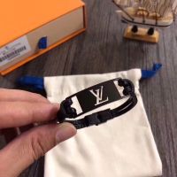 驴牌L家男女手链真皮V字手镯时尚简约百搭情侣手环搭扣可裁剪尺寸 皮手镯黑色 普通包装